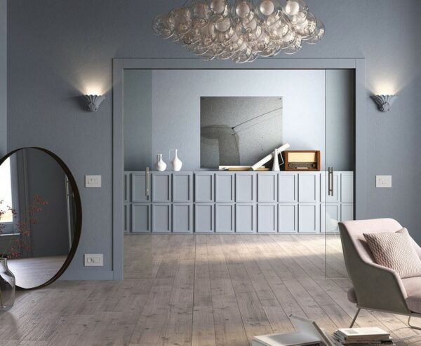 UNICO LUCE 150 mm Schiebetürsystem für doppelflügelige Glas- & Holztürblätter in Massivwand