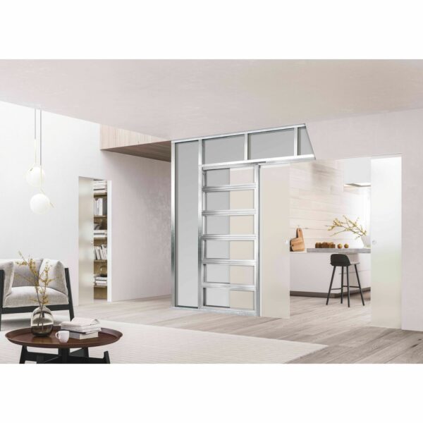 ECLISSE  SYNTESIS® Line LUCE Schiebetürsystem 150 mm für Doppelflügelige Glas- & Holztürblätter in Trockenbauwänden – Bild 6